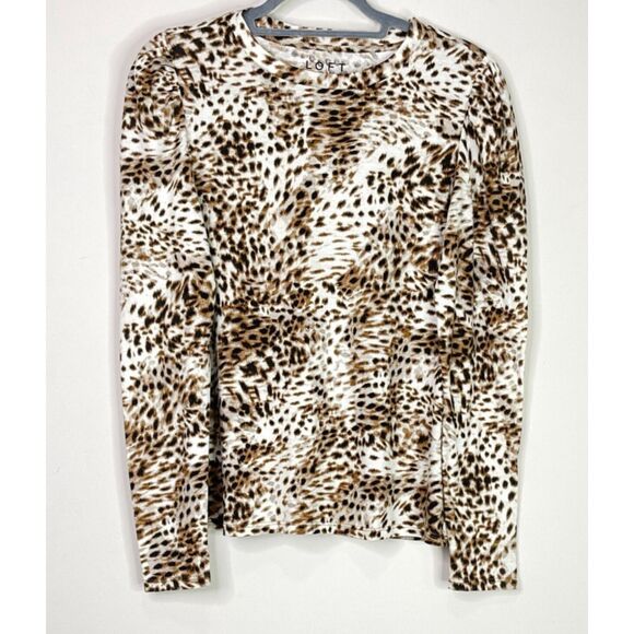 LOFT 2022 Cheetah Leopard Animal Print Puff Long Sleeve Top Women's Size Small - Picture 1 of 9